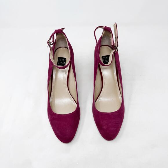 [White House Black Market] Plum Suede Chunky Almond Toe Ankle Strap Heels Sz 8.5 - Picture 2 of 10